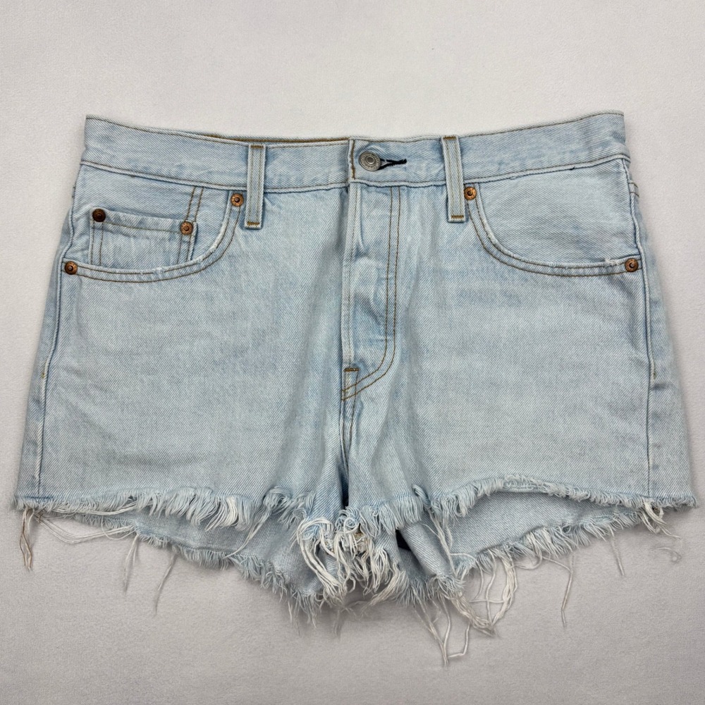 Levis Premium 501 Original Cutoff Shorts Womens 29 Light Wash High Rise Denim